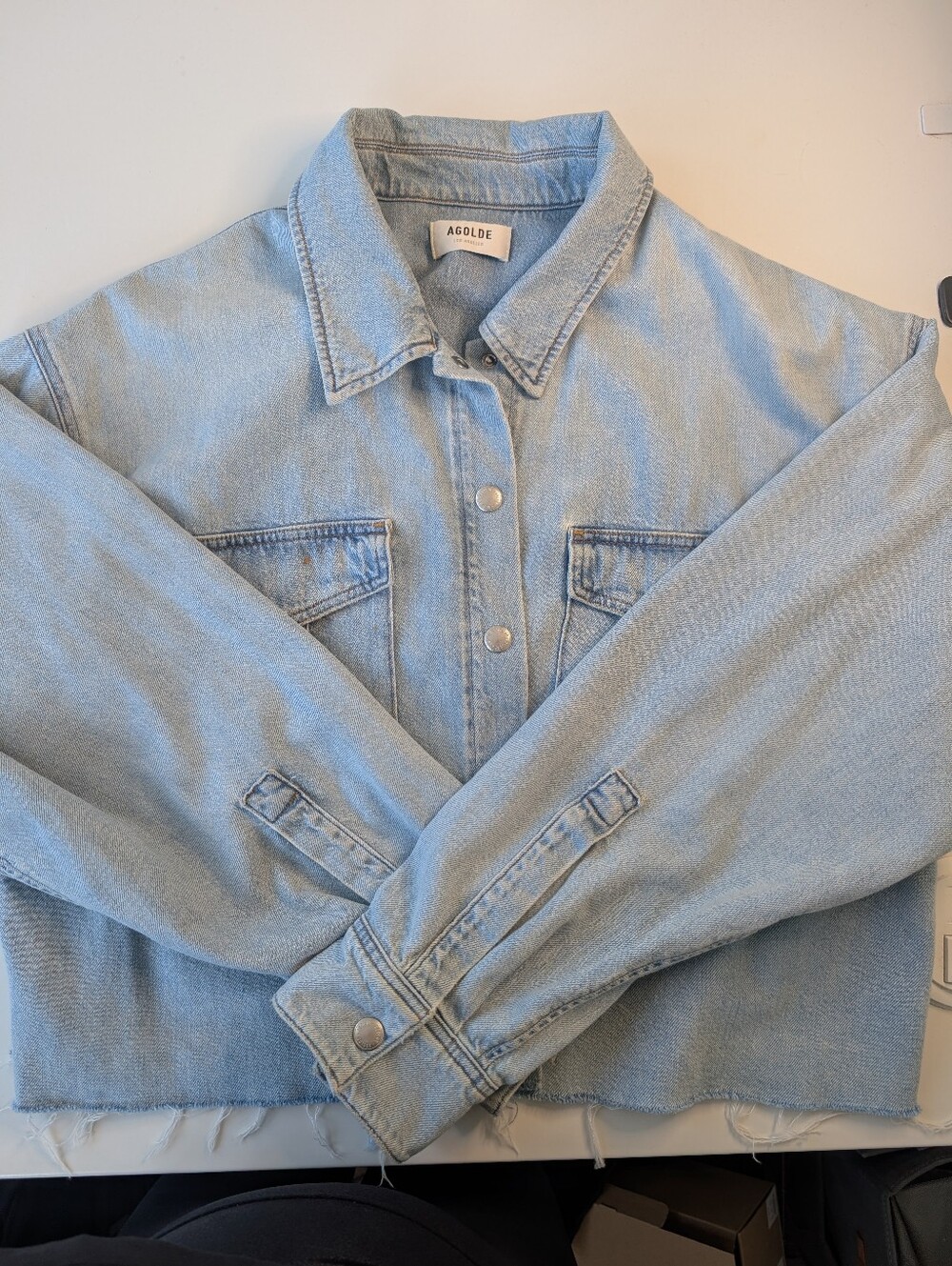 AGOLDE Light Wash Denim Utility Jacket Cropped Off - Size Large